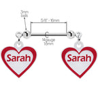 Custom Red White Heart Double Personalized Name Dangle Nipple Ring Set