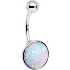 Wear Me White Synthetic Opal Stainless Steel Bottom Mount Belly Ring