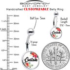 Custom Floral Personalized Name Belly Ring