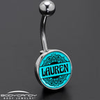Custom Teal Mandala Personalized Name Belly Ring