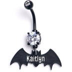 Custom Clear Gem Black Bat Personalized Dangle Belly Ring