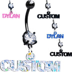 Custom Black Double Gem Personalized Name Belly Ring