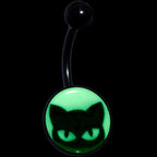 Black Glow in the Dark Peeking Black Cat Belly Ring by Onyx O