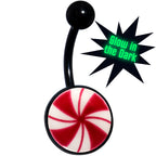 Black Glow in the Dark Holiday Peppermint Candy Belly Ring by Onyx O