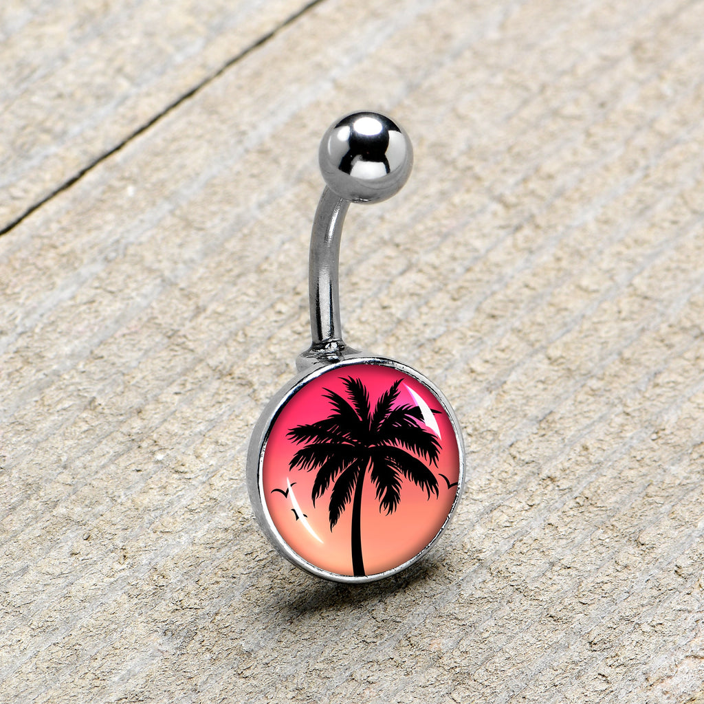 Red Sunset Palm Tree Belly Ring by Onyx O