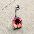 Red Sunset Palm Tree Belly Ring by Onyx O