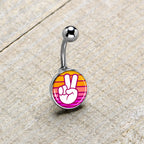 Retro Stripes Peace Sign Fingers Belly Ring by Onyx O
