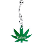 Custom Marijuana Pot Leaf Personalized Dangle Belly Ring