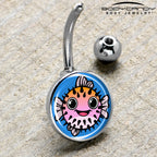 Swimming Pink Pufferfish Belly Ring by Onyx O