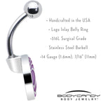 Purple Retro Heart Belly Ring by Onyx O