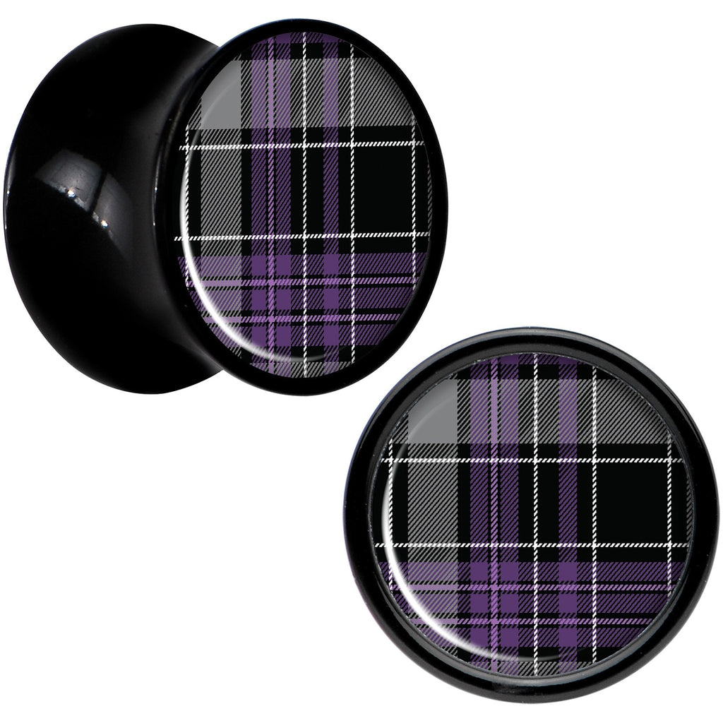 Winter Purple Black Plaid Black Acrylic Saddle Plug Set Sizes 5mm to 20mm