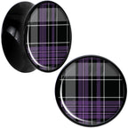 Winter Purple Black Plaid Black Acrylic Saddle Plug Set Sizes 5mm to 20mm
