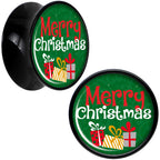 Merry Christmas Presents Black Acrylic Saddle Plug Set Sizes 8mm to 20mm