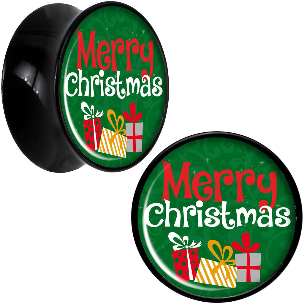 Merry Christmas Presents Black Acrylic Saddle Plug Set Sizes 8mm to 20mm