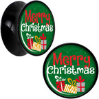 Merry Christmas Presents Black Acrylic Saddle Plug Set Sizes 8mm to 20mm