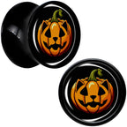 Orange Pumpkin Cat Jack-O-Lantern Black Acrylic Saddle Plug Set by Onyx O
