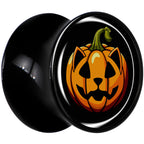 Orange Pumpkin Cat Jack-O-Lantern Black Acrylic Saddle Plug Set by Onyx O