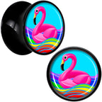 Black Acrylic Rainbow Sea Floating Flamingo Double Flare Plug Set by Onyx O
