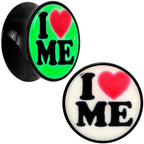 Black Acrylic I Love Me Glow in the Dark Double Flare Plug Set by Onyx O