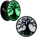Black Acrylic Tree Of Life Glow in the Dark Double Flare Plug Set by Onyx O