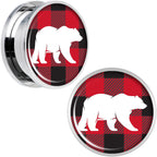 Red Black Plaid Polar Bear Screw Fit Plug Set Sizes 5mm to 20mm