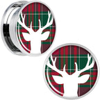 Red Green Plaid Reindeer Screw Fit Plug Set Sizes 5mm to 20mm