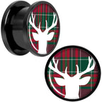 Red Green Plaid Reindeer Black Screw Fit Plug Set Sizes 5mm to 20mm