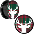 Red Green Plaid Reindeer Black Screw Fit Plug Set Sizes 5mm to 20mm