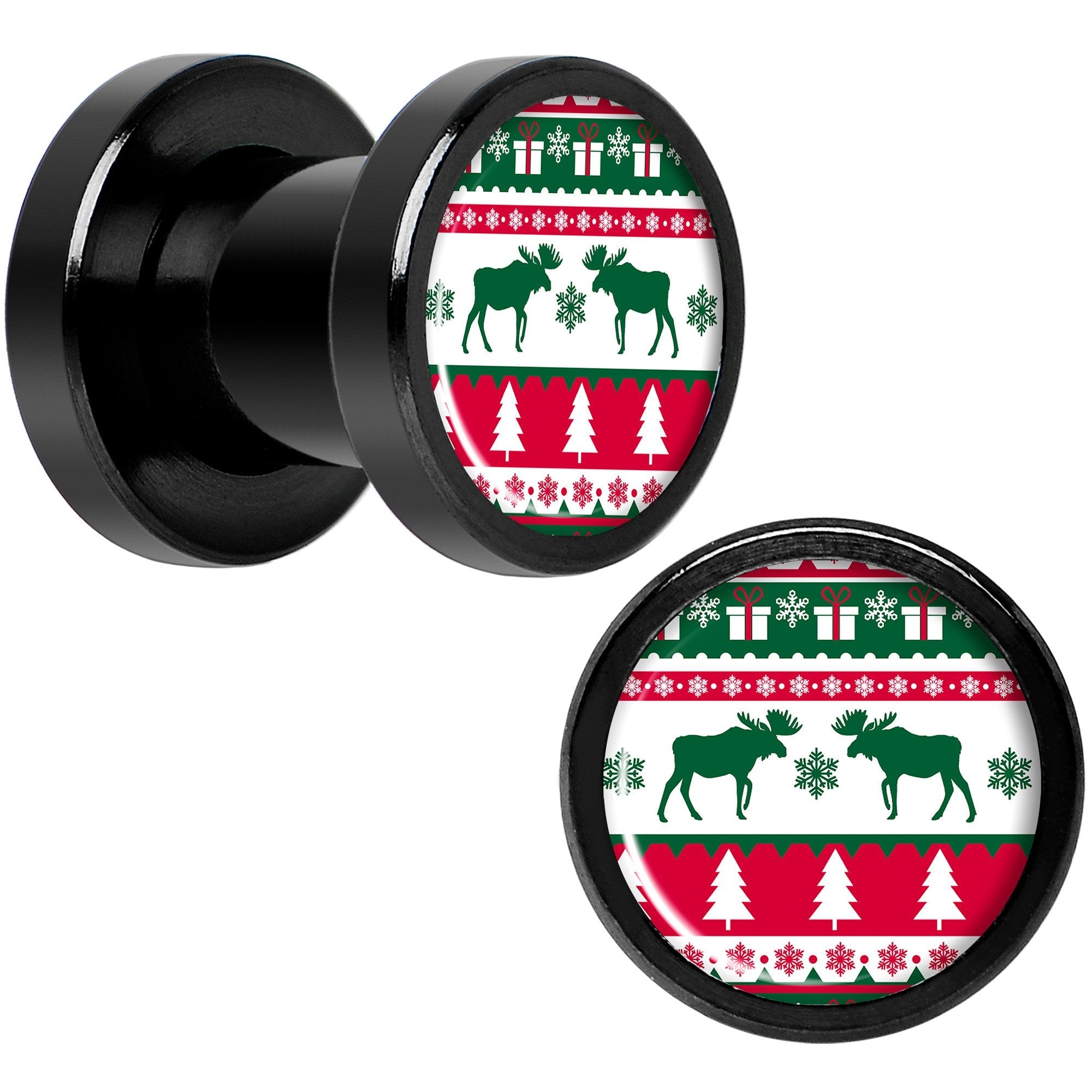 Ugly Christmas Sweater Black Screw Fit Plug Set Sizes 6mm to 20mm