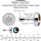 16G 1/4 Chromatic Moon Tragus Cartilage Earring by Onyx O