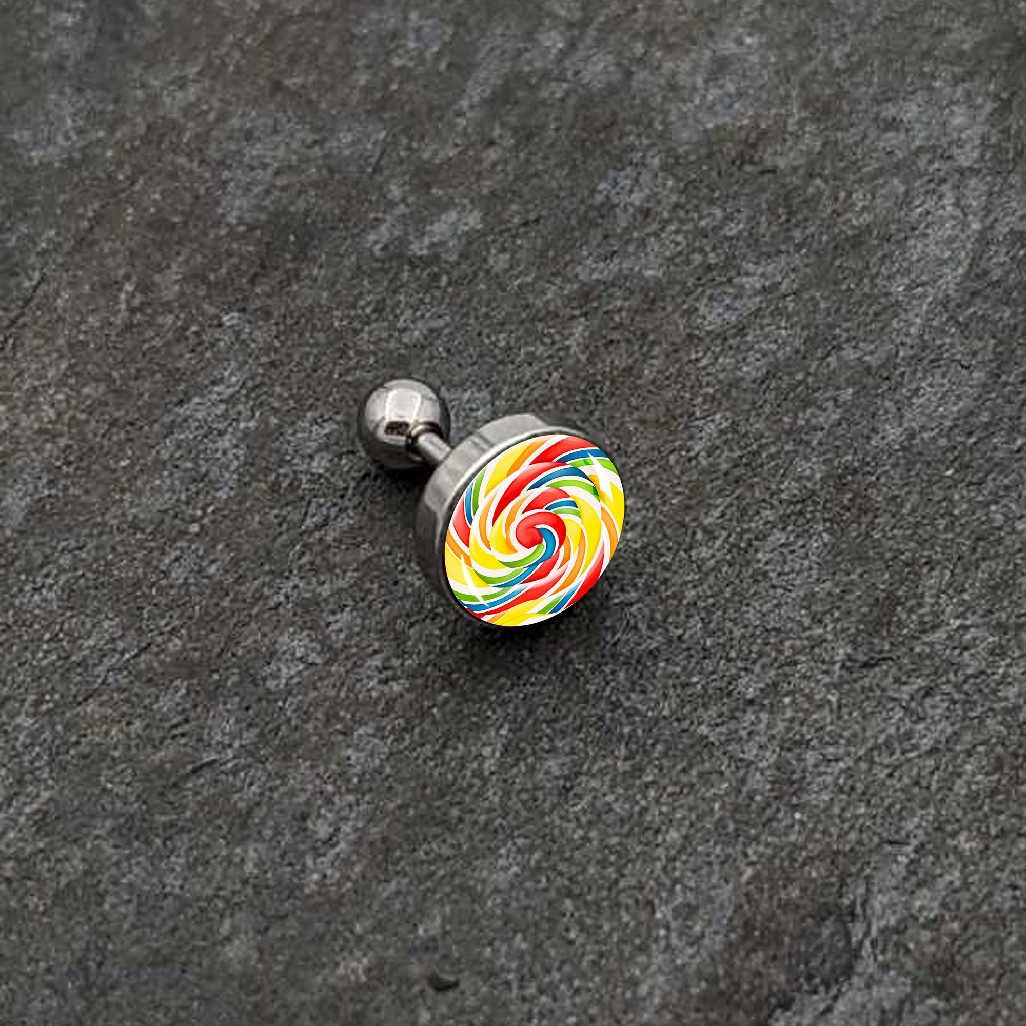 16G 1/4 Rainbow Swirl Lollipop Cartilage Tragus Earring by Onyx O