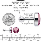 16G 1/4 Pinkish Melting Heart Tragus Cartilage Earring by Onyx O