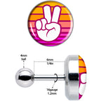 16G 1/4 Retro Stripes Peace Sign Fingers Cartilage Tragus Earring by Onyx O