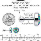 16G 1/4 Rainbow Retro Heart Tragus Cartilage Earring by Onyx O