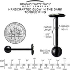 Glow in the Dark Black Anodized Fishbowl Kitty Cat Barbell Tongue Ring by Onyx O