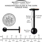 Glow in the Dark Black Anodized Keep it 100 Barbell Tongue Ring by Onyx O