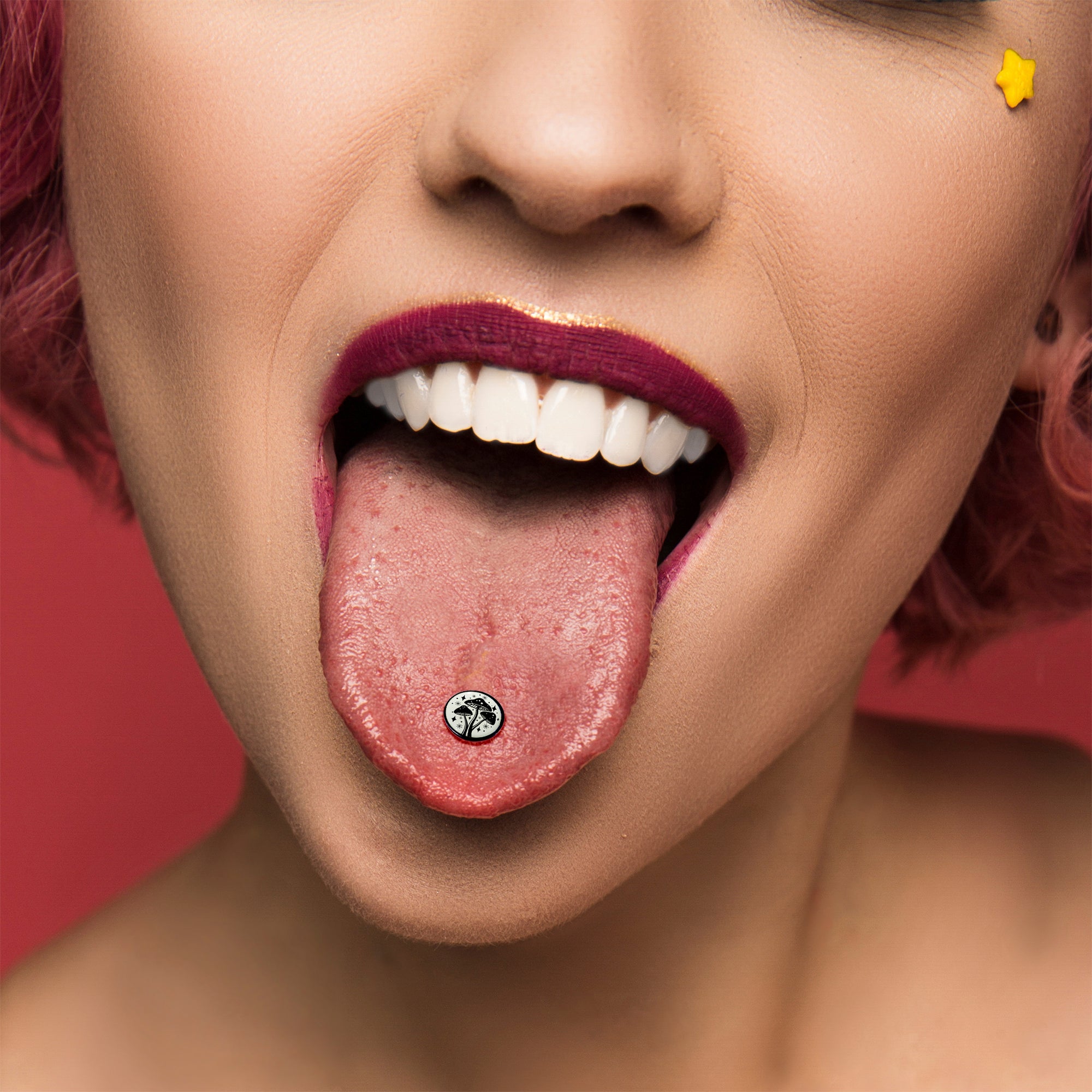 Glow in the Dark Black Anodized Mystic Mushroom Barbell Tongue Ring by Onyx O