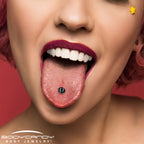 Black and White Kitty Cat Barbell Tongue Ring by Onyx O