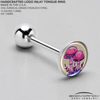 Artist Drawn Pink Mushrooms Barbell Tongue Ring by Onyx O