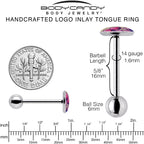 Artist Drawn Pink Mushrooms Barbell Tongue Ring by Onyx O