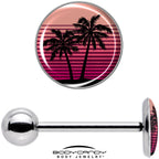 Palm Tree Retro Sunset Barbell Tongue Ring by Onyx O