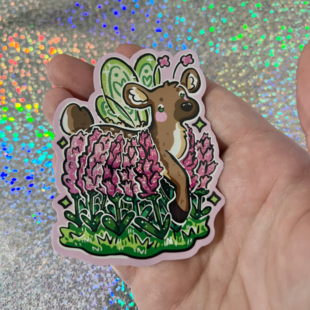 Heather Flower Fairy Deer ~ Pixie Dust Glitter Sticker
