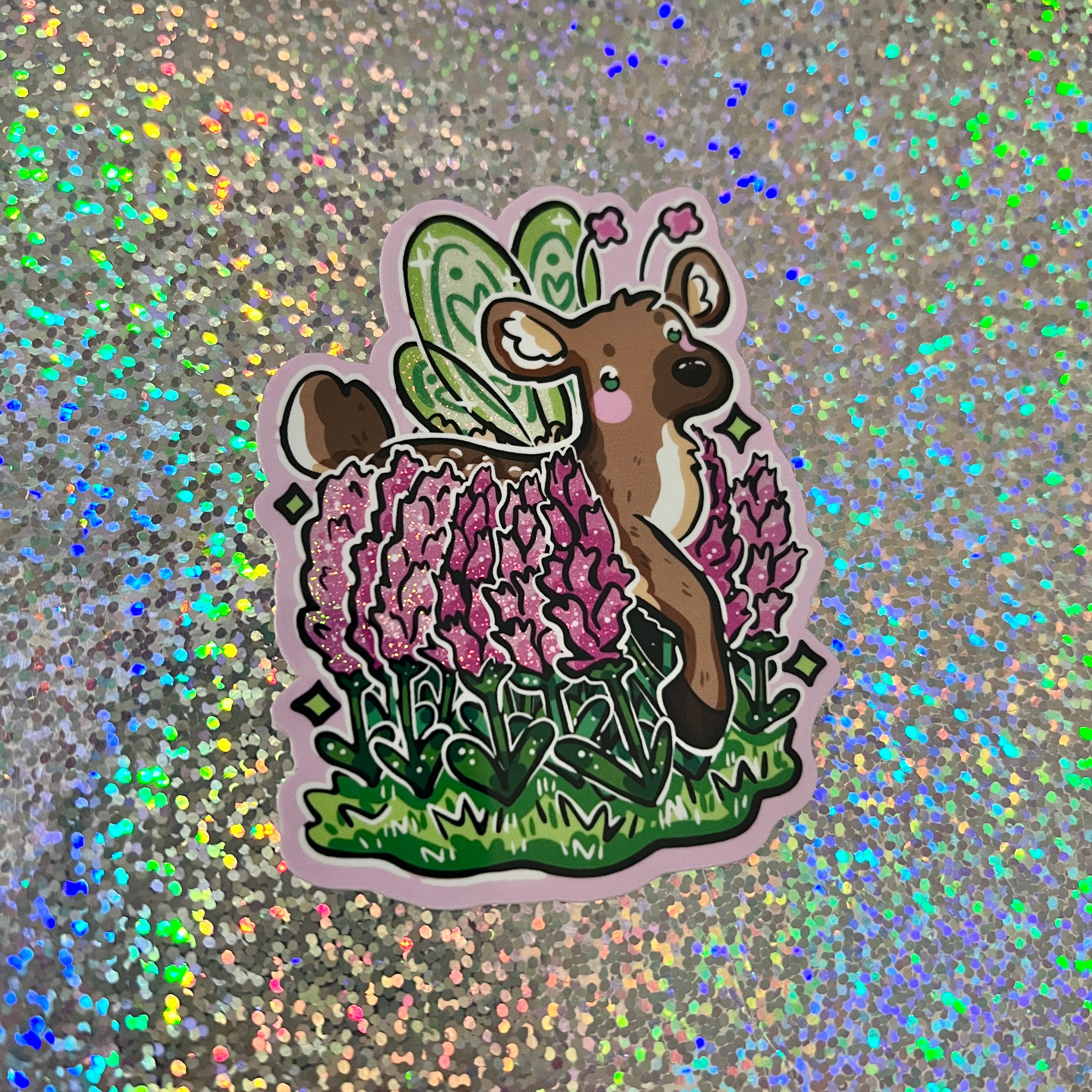 Heather Flower Fairy Deer ~ Pixie Dust Glitter Sticker