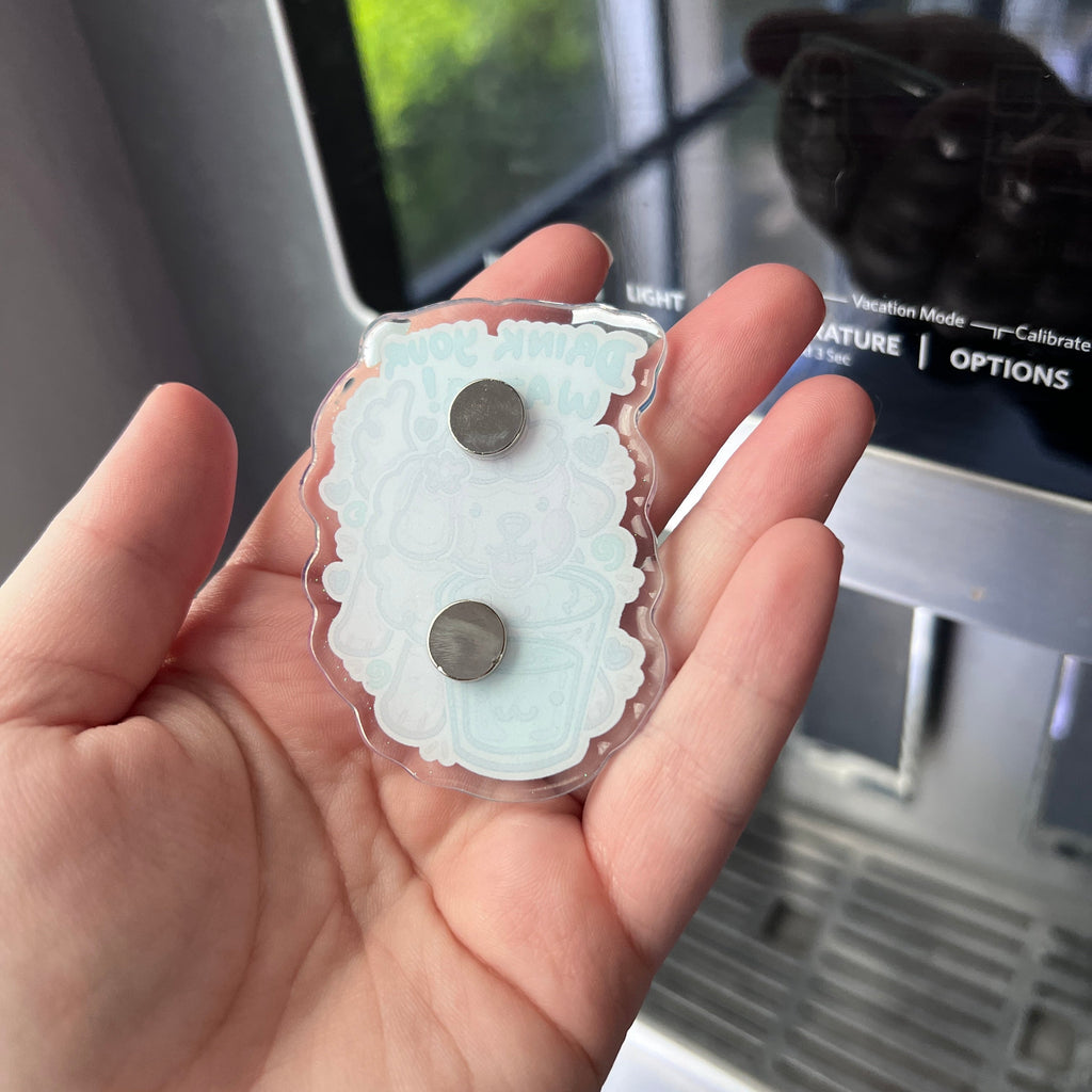 "Drink Your Water" Blossom Puppy ~ Glitter Acrylic Magnet