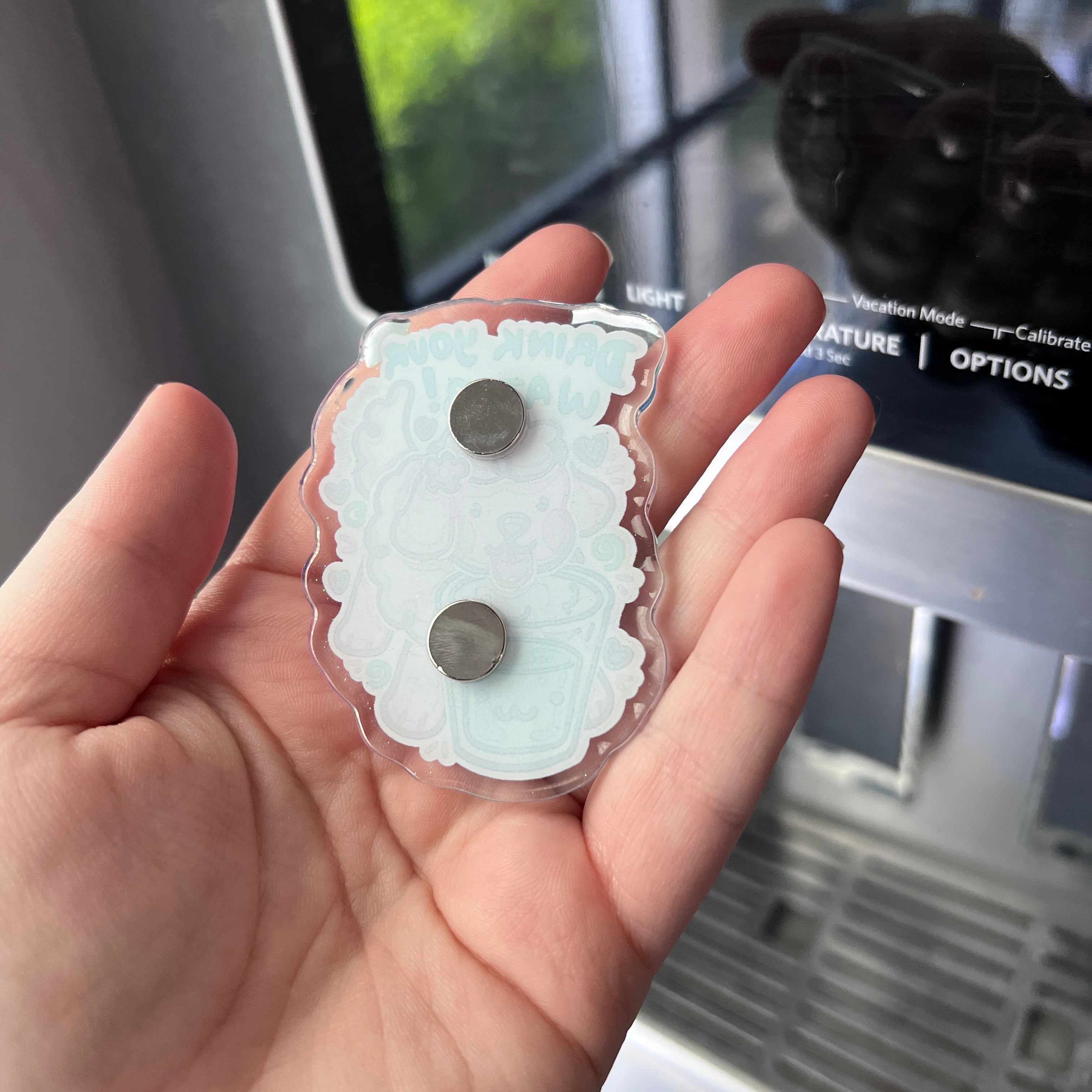 "Drink Your Water" Blossom Puppy ~ Glitter Acrylic Magnet