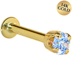 16G Solid 14K Yellow Gold 3mm Plexi Blue Cubic Zirconia Tragus Earring Stud