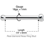 Solid 14K White Gold 1.5mm Genuine Diamond Nose Ring