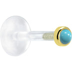 16G 5/16 Solid 14K Yellow Gold 2mm Genuine Turquoise Bioplast Tragus Earring Stud