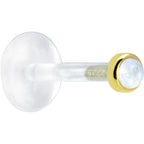 16G 5/16 Solid 14K Yellow Gold 2mm Genuine Rainbow Moonstone Bioplast Tragus Earring Stud