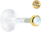 16G 5/16 Solid 14K Yellow Gold 2mm Genuine Rainbow Moonstone Bioplast Tragus Earring Stud